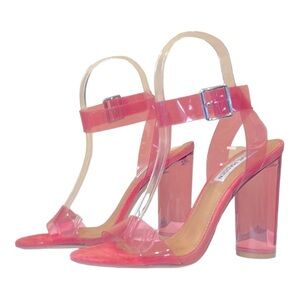 Steve Madden Clearer Lucite Ankle Strap Heeled Sandals Pink Women’s Size 6